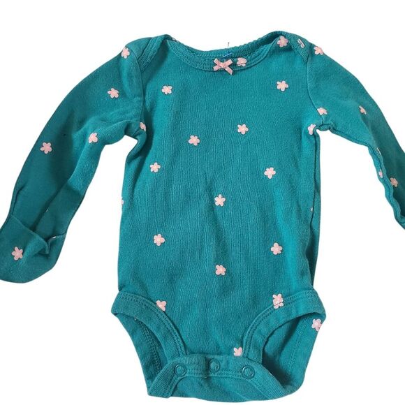 CARTER'S Onesie Long-Sleeves Teal Pink Hearts And Bow Sz Newborn NWOT - Picture 1 of 12